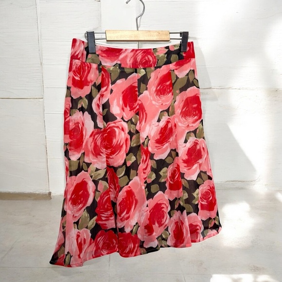 Vintage Floral Red Skirt whimsigoth boho punk 5/6 coquette - Picture 1 of 5